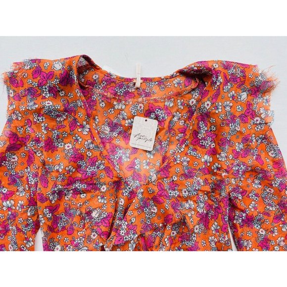 Free People Nina Floral Ruffled Blouse Tulips Ditsy - Picture 5 of 5